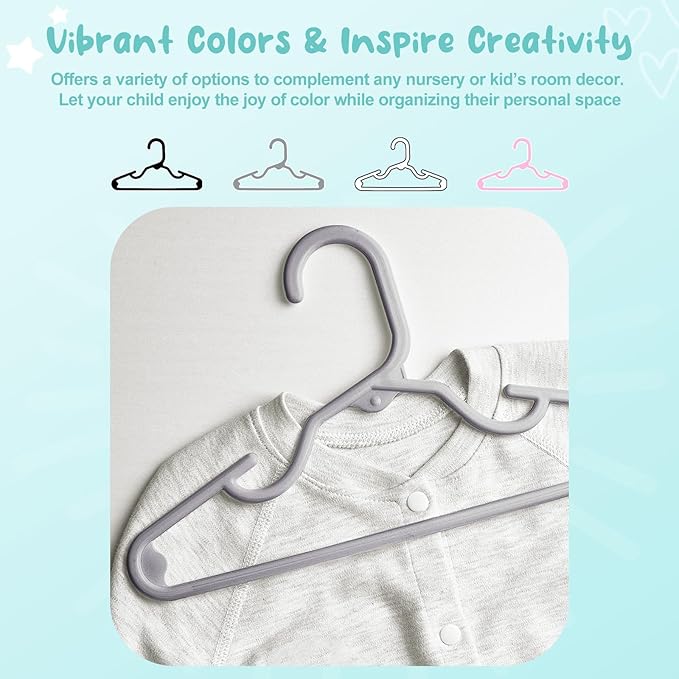 HOUSE DAY Premium Baby Hangers 20 Pack, 11 Inch Kids Plastic Hangers Grey, Slim Childrens Hangers for Infant, Toddler, and Child Clothes, Durable Baby Clothes Hangers for Closet