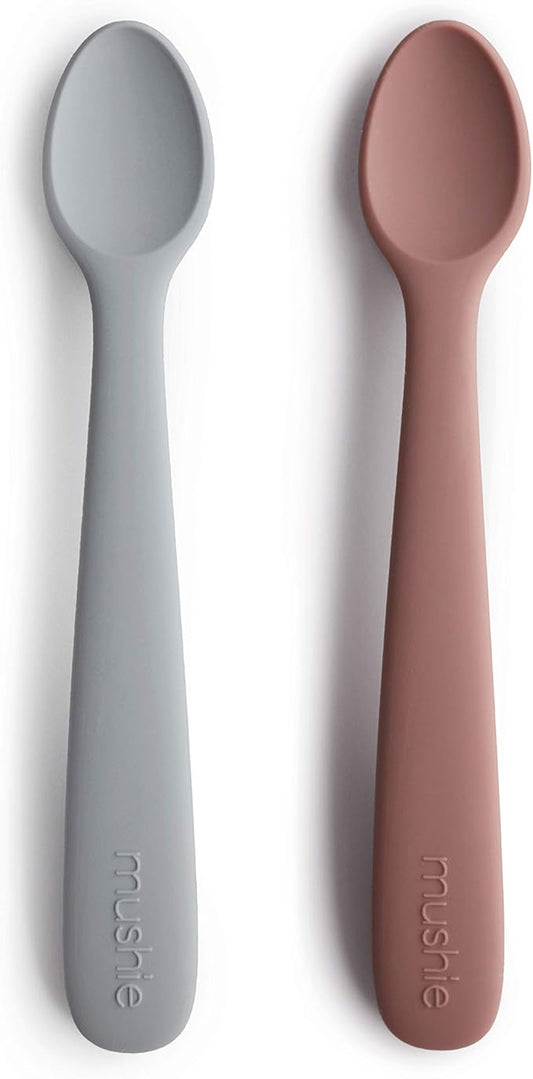 mushie Silicone Baby Feeding Spoons | 2 Pack (Stone/Cloudy Mauve)