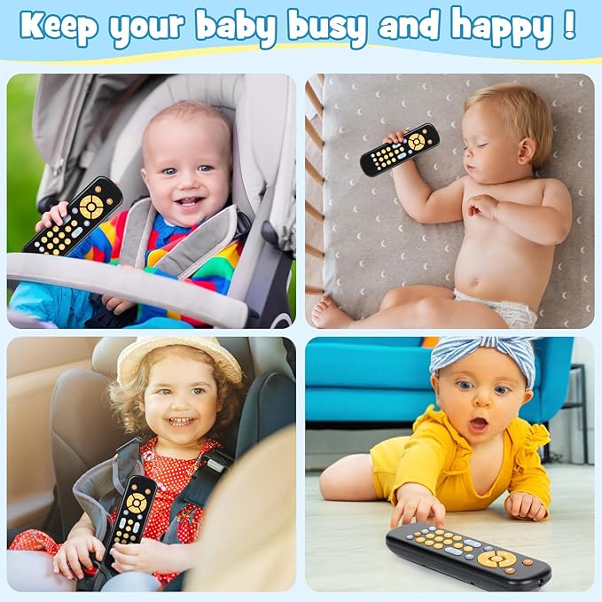 Baby TV Remote Control Toy with Sound and Light, Music Toys for Baby 6-24 Months 3 Language 6 12 18 Month