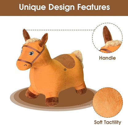 HotMax Brown Hopping Horse Toy, Inflatable Plush Bouncy Horse for Toddlers 18 Months 2 3 4 Year