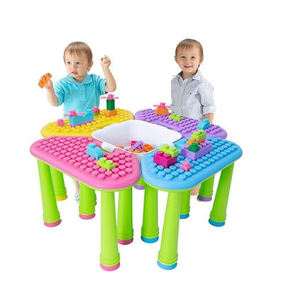 UNiPLAY Indoor/Outdoor Toddler Activity Table Set with 25 Piece Building Blocks, Kids Play Table for Building Blocks Toy