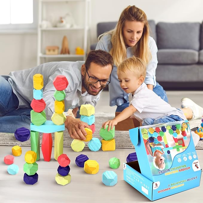 oathx Montessori Toys Wooden Blocks for Toddlers 1-3, 28Pcs Extra Large Stacking Stones Building Blocks 1+ Year