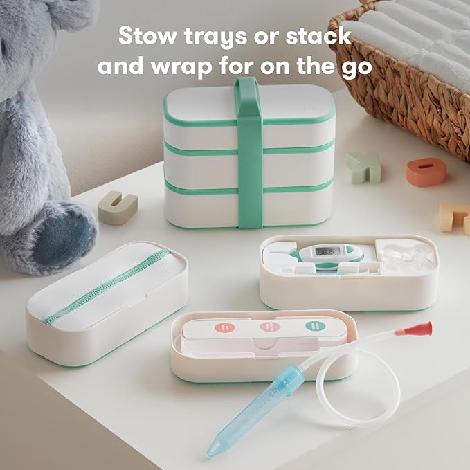 Frida Baby Mobile Medicine Cabinet Travel Kit, Baby Essentials Gift Set Includes NoseFrida Snotsucker, Rectal Thermometer, MediFrida Medicine Dispenser with Portable Carrying Case
