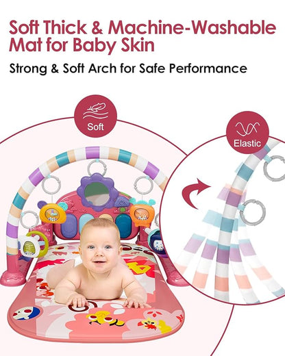 dearlomum Baby Play Mat Baby Gym,Funny Play Piano Tummy Time Baby Activity Mat with 5 Infant Sensory Baby Toys 0 to 3 6 9 12