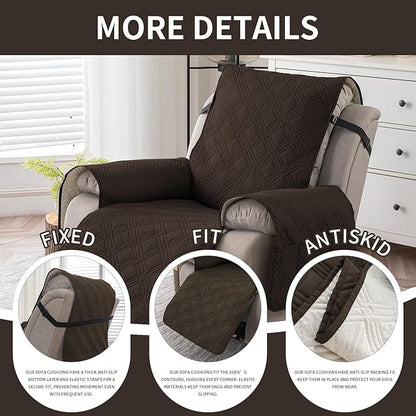 Easehomey 100% Waterproof Recliner Chair Covers, Non Slip Oversized Reclining Cover, Cover Furniture Protector Washable Chair Cover with Pocket,Elastic Straps for Kids,Pets,Dogs(Chocolate,28")