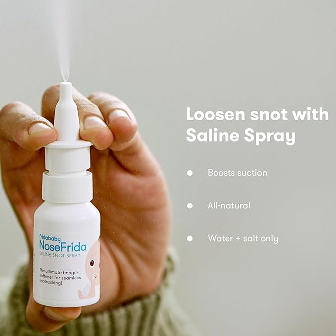 Frida Baby Nasal Aspirator, NoseFrida Baby Nose Sucker with 10 Extra Filters + All-Natural Saline Nasal Spray for Babies 0.68 fl