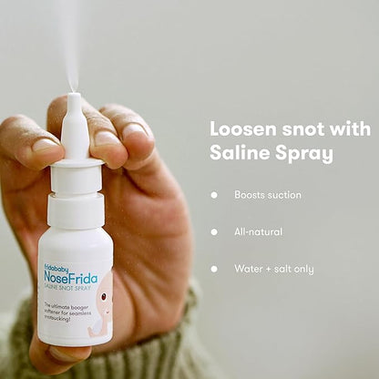 Frida Baby Nasal Aspirator, NoseFrida Baby Nose Sucker with 10 Extra Filters + All-Natural Saline Nasal Spray for Babies 0.68 fl