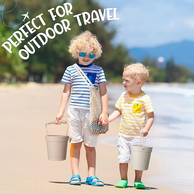 Hungdao 14 Pcs Silicone Beach Toys Travel Beach Set Sand Toys Include 2 Silicone Bucket Pail, 2 Shovel 9 Sand 1 Beach