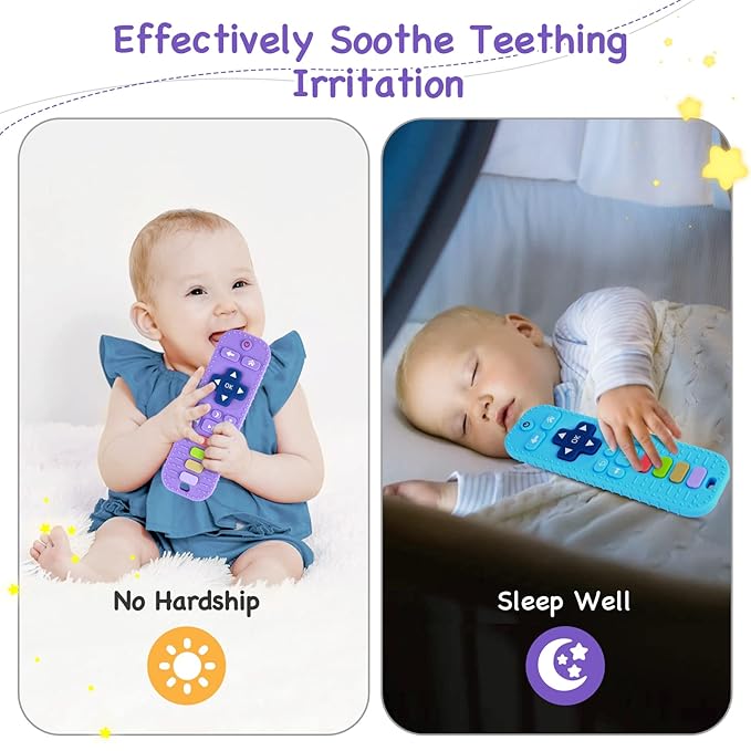 Hooku 2 Pack Remote Teether for Baby, Silicone Teethers for Babies 6-12 Months 0-6 Months,