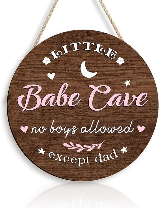 Kercan Babe Cave Door Sign Wooden Circle Baby Room Decor 12'' Round