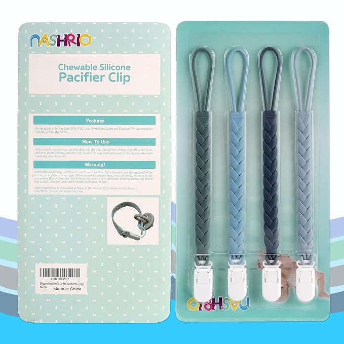 Stylish Silicone Pacifier Clips 4-Pack for Baby Boys and Girls, Woven Rope Flexible Design
