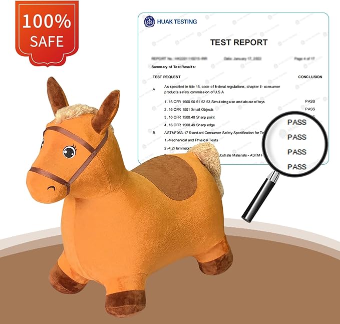 HotMax Brown Hopping Horse Toy, Inflatable Plush Bouncy Horse for Toddlers 18 Months 2 3 4 Year