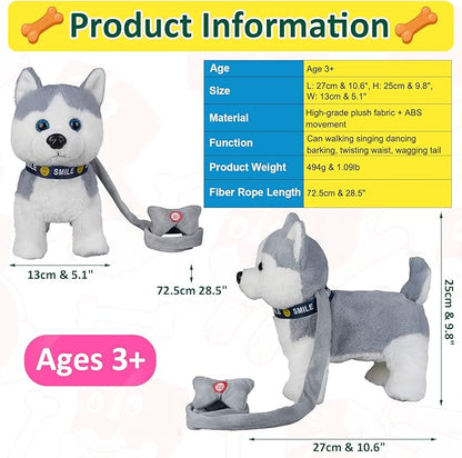 Husky Walking and Barking Puppy Dog Toy with Control Leash,Realistic