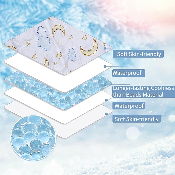 Gel Car Seat Cooler Pad Summer Universal Baby Stroller Ice Cushion Cooler Mat Cooling Seat Liner for Babies Multifunctional Baby Baby Cushion Chair (Moon)
