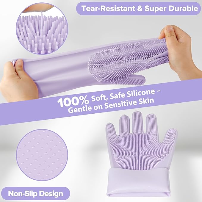 6PCS Pet Grooming Kit | Dog Washing Gloves | Dog Bath Brush | Dog Bath Gloves | Dog Shampoo Brush | Pet Grooming Gloves | Cat Bathing Supplies | Dog Bath Supplies (Purple)