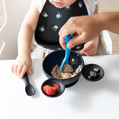 Bumkins Disney Baby Utensil Set, Silicone Trainer Spoons for Dipping, Soft Tip, Self-Feeding, Chew, Baby Led Weaning, First Year Training Supplies, Essentials First Eating, 4 Mos, 2-pk Mickey Mouse