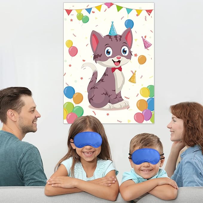 Morcheiong Pin The Tail on The Cat Birthday Party Game 48 Hats,
