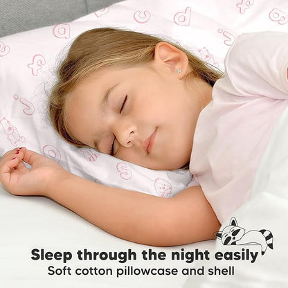 Toddler Pillow with Pillowcase - 13x18 My Little Dreamy Pillow, Organic Cotton Toddler Pillows for Sleeping, Kids Pillow, Travel Pillows,Mini Pillow,Nursery Pillow,Toddler Bed Pillow (ABC Land Rose)