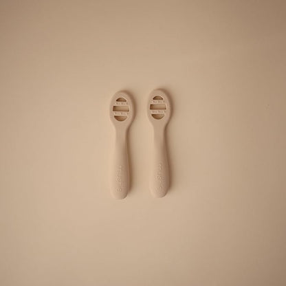mushie Silicone First Feeding Baby Spoons | 2 Pack (Blush/Shifting Sand)
