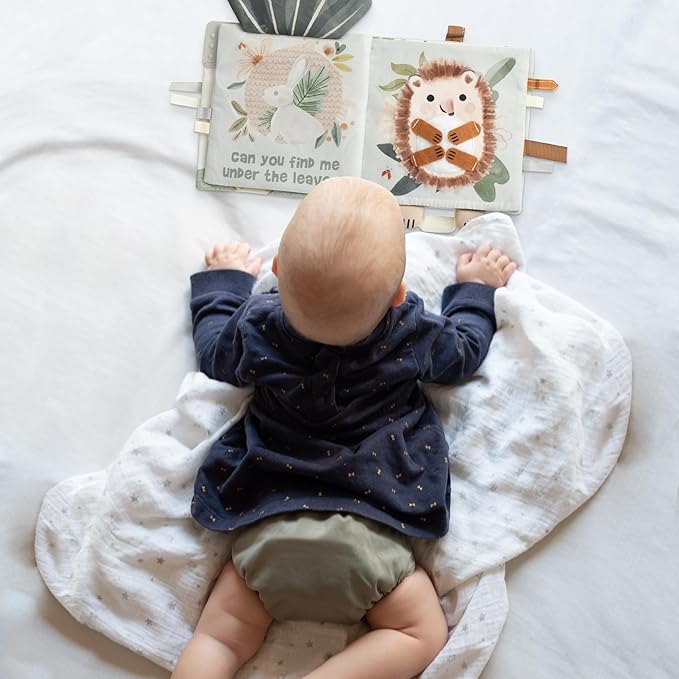 ZICOTO Soft Baby Book with Touch and Feel Pages - Cute Sensory Book for Babies 0-6 Months with Textured Animals, Mirror & Crinkle Paper