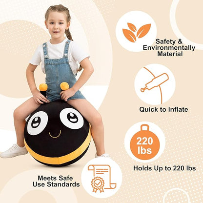 Hopper Ball - Inflatable Bee Jumping Ball- Plush Hippity Hop Toys for Kids, 18 Inch Bouncy Ball with Handle for Boys Girls Aged 3-8