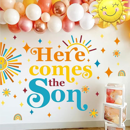 Here Comes The Son Party Decal Baby Shower Backdrop Stickers