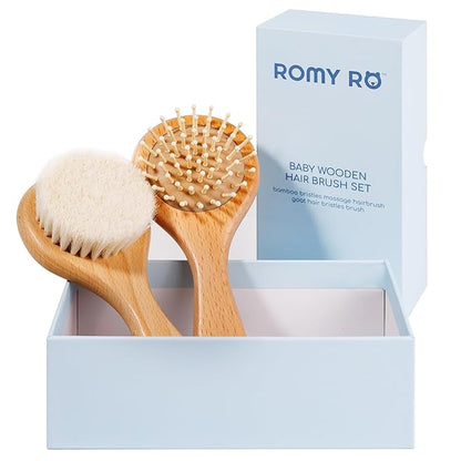 Baby Wooden Hair Brush Set - Premium Baby Brushes - Soft Natural Bristles - Organic Baby Products - Perfect Baby Registry Gift - Cradle Cap Brush - Newborns & Toddlers
