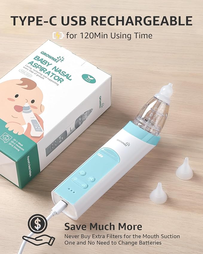 GROWNSY Nasal Aspirator for Baby with Protection Mode, Electric Nose Suction for Baby 3 Silicone