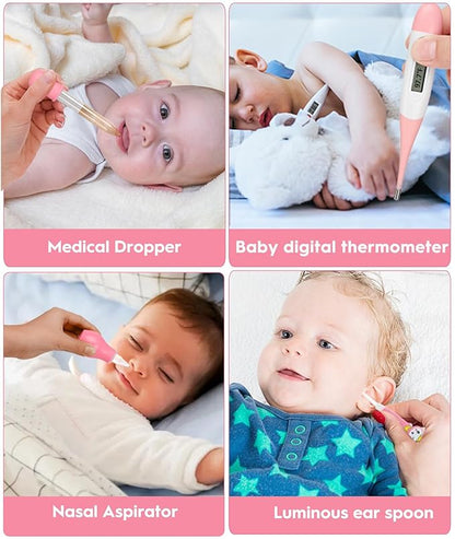 Baby Healthcare and Grooming Kit, Safety Newborn Nursery Baby Care Kit, with Hair Brush Comb, Nail Clipper, Thermometer, Pacifier Clip, Baby Registry Search, Newborn Essentials Girls Boys (Pink)