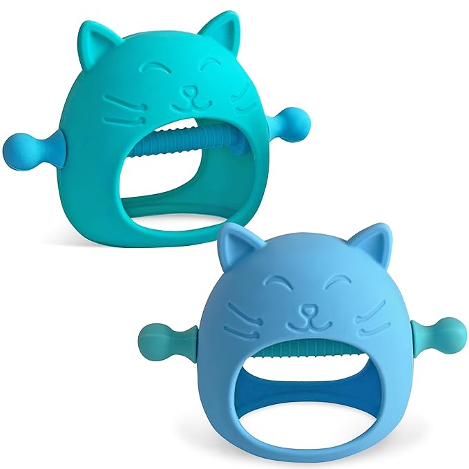 2 Pack, No Drop Silicone Teething Mitten 3-6 Months, 0-6 Months 3 Month