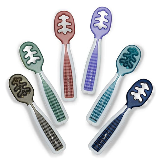 NumNum Baby Spoons Set, Pre-Spoon GOOtensils for Kids Aged 6+ Months - First Stage, Baby Led Weaning (BLW) Spoon - Self Feeding, Silicone Toddler Food Utensils - 6 spoons, Beach Party