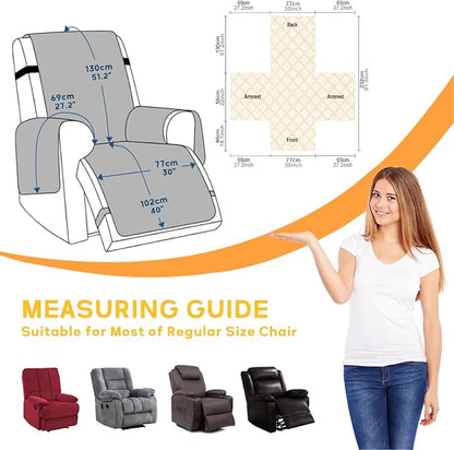 XINEAGE 100% Waterproof Recliner Chair Covers with Elastic Straps, Nonslip Reclining Couch Covers Washable Recliner Couch Cover with Pockets Furniture Protector for Pets Dogs (Light Coffee, 30")