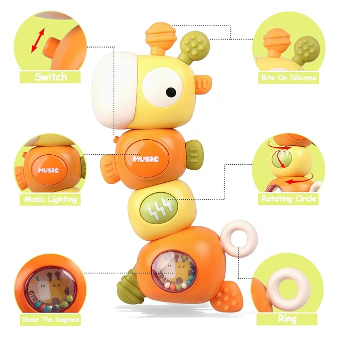 Montessori Baby Teething Sensory Toys, Newborn Rattle Toys 0 3 6 9 12 18 Months 6 to 12 Months 1 2 3 Years