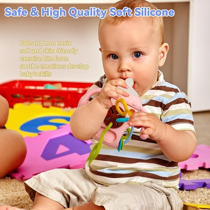Montessori Toys for Baby，Food Grade Silicone Pull String and Pacifier