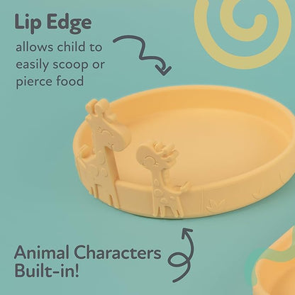 Nuby Animal Friend Silicone Round Plate - Toddler Plate - 6+ Months - Yellow Giraffe Plate