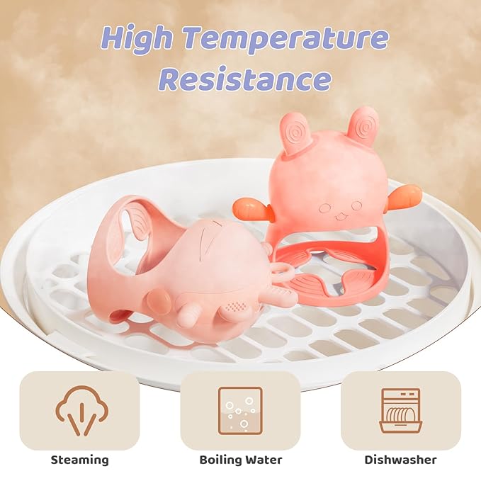 NCVI Baby Silicone Teether Hand Grip for 0-6 Months, Never Drop Baby Sucking Teething Relief Hand Held