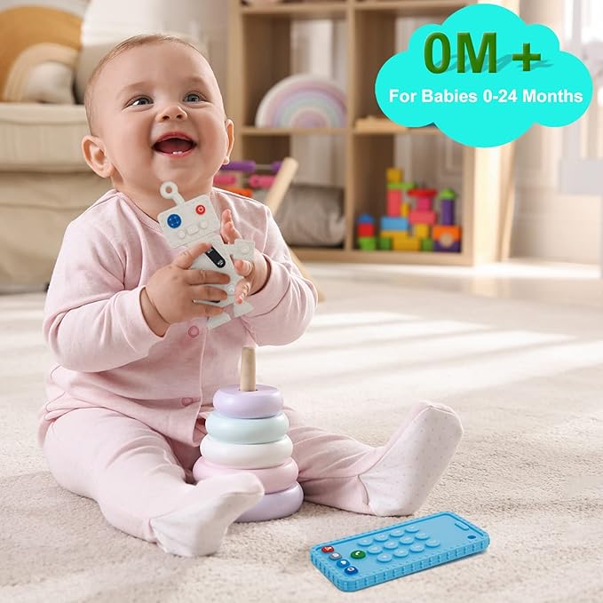 Vasdoo 2 Pack Silicone Teething Toys for Infants and Toddlers,Teething Relief Chew Toys for Babies Boys Girls 0-6 Months 6-12 Months