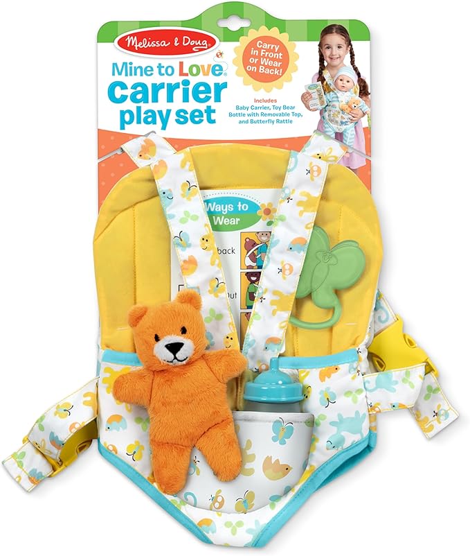 Melissa & Doug Mine to Love Carrier Play Set for Baby Dolls with Toy Bear, Bottle 14.25 x 8.25 x 2.5