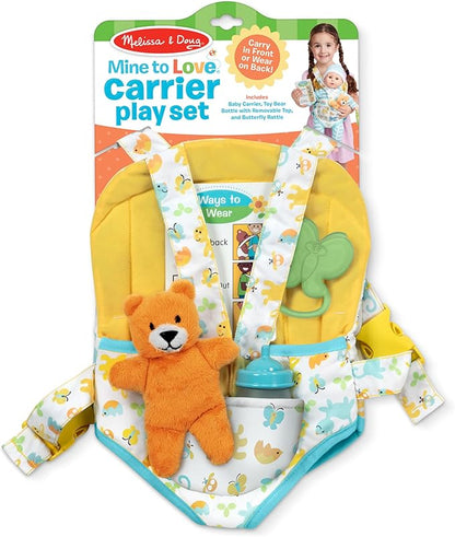 Melissa & Doug Mine to Love Carrier Play Set for Baby Dolls with Toy Bear, Bottle 14.25 x 8.25 x 2.5