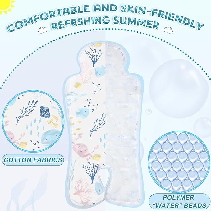 Pinkunn 2 Pcs Gel Car Seat Cooling Pad for Baby Summer Breathable Ice Cushion Multifunctional Ice Stroller Cooler Mat for Stroller Baby Dining Chair Child Safety Seat(Vibrant Color,Dinosaur, Sea)