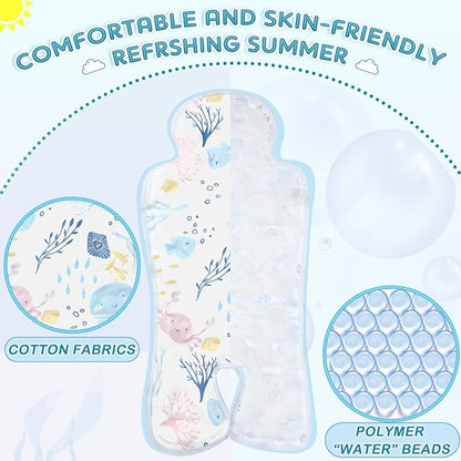 Pinkunn 2 Pcs Gel Car Seat Cooling Pad for Baby Summer Breathable Ice Cushion Multifunctional Ice Stroller Cooler Mat for Stroller Baby Dining Chair Child Safety Seat(Vibrant Color,Dinosaur, Sea)