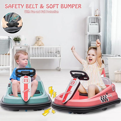 Hetoy Bumper Car for Toddlers, 6V Electric Ride On Toys for Kids 1.9 MPH 360 Degree 2-Speeds, Light, 2-6 Years,