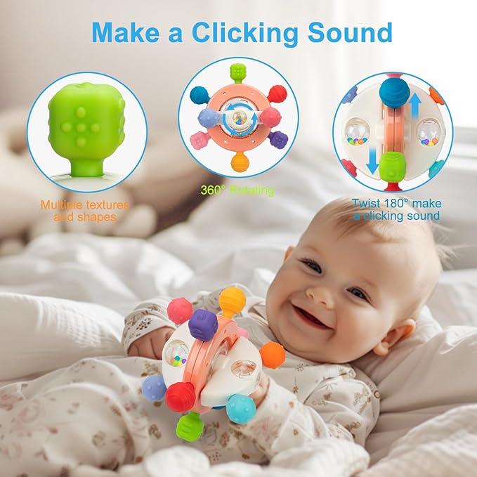 Baby Sensory Teething Toys, Montessori Baby Toys Teether 0-12 Months, 0-6 6-12 12-18 Months