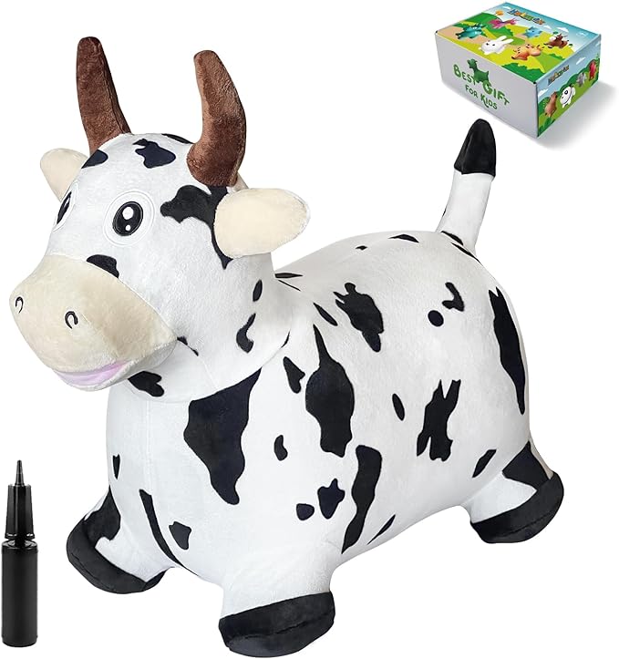 HotMax Bouncy Cow Hopping Toy, Inflatable Plush Bouncing Horse for Toddlers 18 Months 2 3 4 Year