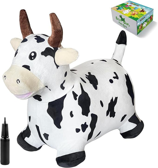 HotMax Bouncy Cow Hopping Toy, Inflatable Plush Bouncing Horse for Toddlers 18 Months 2 3 4 Year