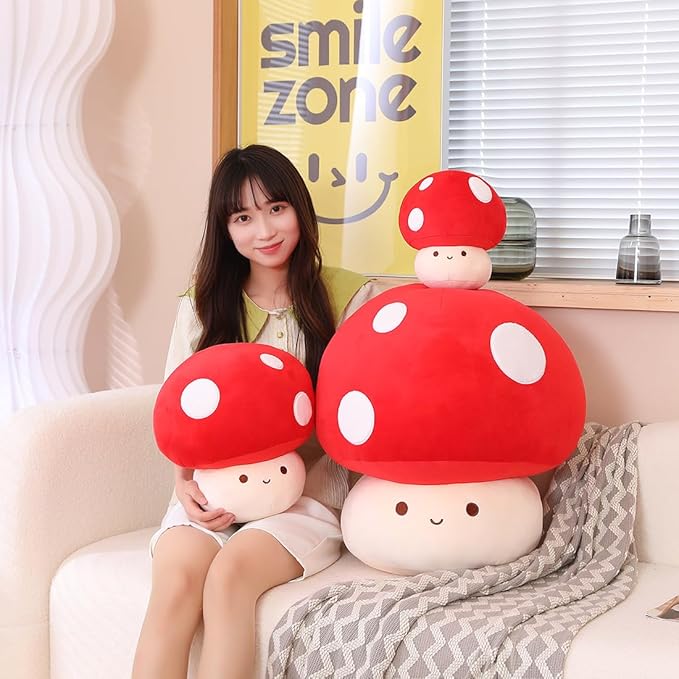 Kawaii Plush Mushroom Toy Pillow, Cute Plushies Mushroom Doll Gift for Kids(Red 60cm/23.6in)