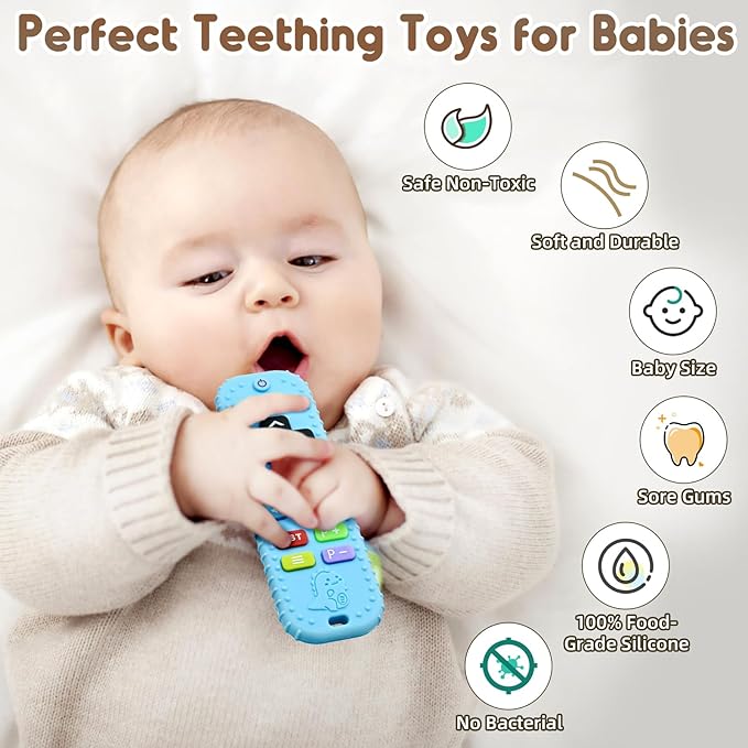 Teething Baby Toys 0-6 Months, Soft Silicone Remote Control Teethers Toys for Babies 6 to 12 Months
