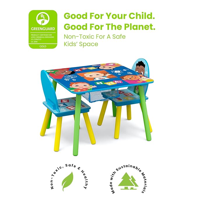 Delta Children CoComelon School Bus Toy Box + Delta Children 2-Chair Set