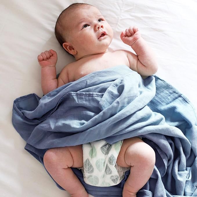 LifeTree Muslin Swaddle Blankets, Baby Swaddling Wrap Nursery Receiving Blanket for Boys & Girls, Soft 70% Viscose from Bamboo and 30% Cotton, Large 47 x 47 inches, Sea Turtle & Solid Colors
