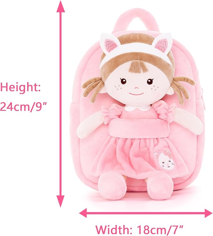 Onetoo Toddler Backpack Kids Backpacks with Soft Plush Baby Dolls 9.5"